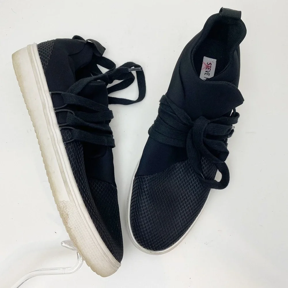Steve Madden Lancer Mesh Wrap Lace Up Platform Sneakers Womens 10M Black